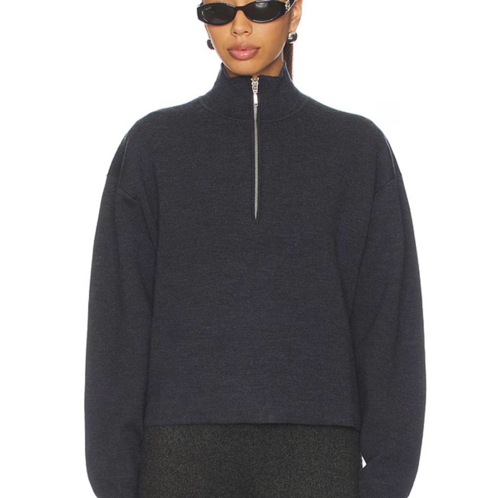 Brand New Eaves Brecken Double Faced Half Zip Sweater in Dark Grey